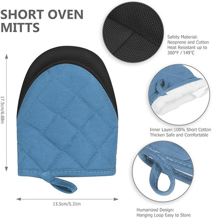 1 Pair Short Oven Mitts - Silicone Kitchen Oven Gloves High Heat Resistant 500℉, Mini Oven Mits with Non-Slip Grip Surfaces and Hanging Loop for BBQ, Baking, Cooking and Grilling (Bule) - Image 3