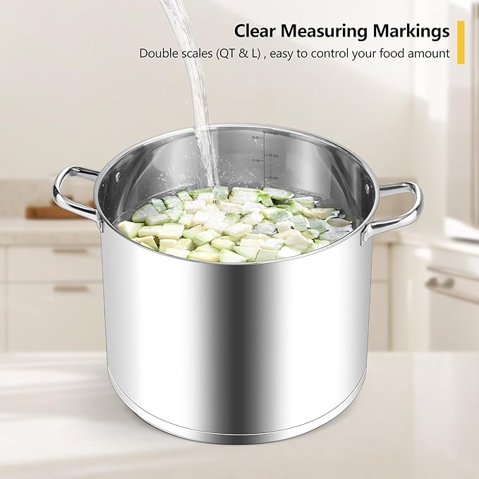 Homikit Large Stock Pot 14 Quart, Stainless Steel Chicken Soup Pot with Lid for Canning Steaming Stewing, Tri-ply Heavy Bottom Cooking Boiling Pasta Induction Stockpot, Dishwasher Safe - Image 4