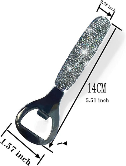 Handcrafted Silver Crystal Bling Beer Opener – Sparkle Diamond Bottle Openers for Home Bar, Bartenders, Party, Wedding Gift, Glitter Accessory for Women & Men