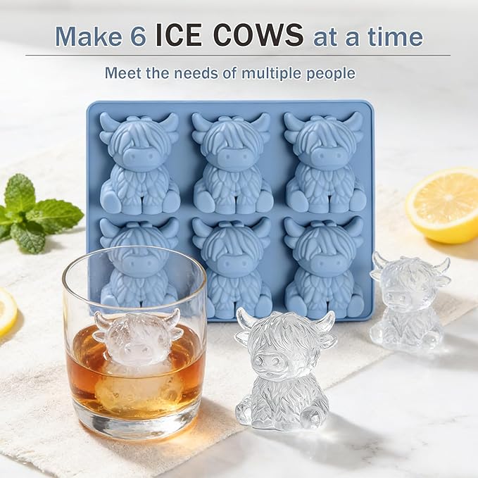Mini Highland Cow Shape Mold, 3D Highland Cow Ice Cube Mold for Whiskey, Cocktails & Chocolate, Fun Novelty Gift for Friends