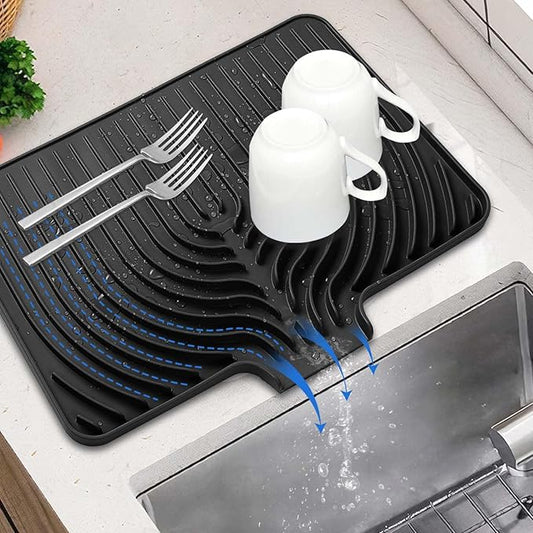 Dish Drying Mat for Kitchen Counter, with Built-in Drain Lip, Food-Grade Silicone, Easy Clean Pad for Countertop Protection, Multi-Functional Use (18x11.8, Black) by JACZZO