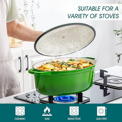 vancasso Enameled Cast Iron Dutch Oven, 9.3 Quart Dutch Oven Pot with Lid, Oval Dutch Oven Cast Iron Pot with Non Stick Enamel Coating for Bread Baking