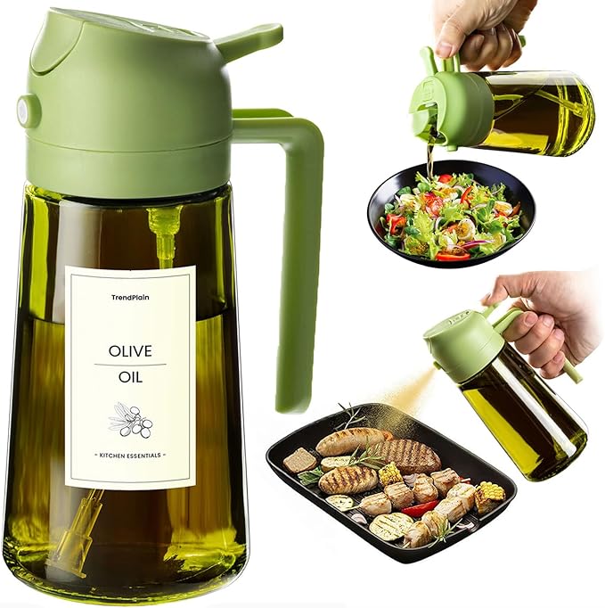 TrendPlain - Original 16oz/470ml Olive Oil Dispenser Bottle for Kitchen Gadgets and Air Fryer Accessories - Olive Oil Sprayer for Cooking w/Stickers - Green by TrendPlain