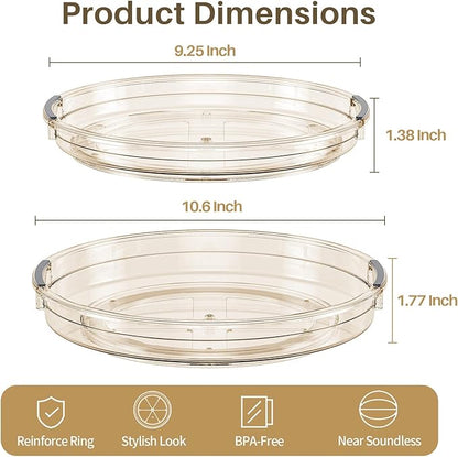 LAMU 2 Pack Lazy Susan Turntable Organizer for Cabinet, 10.6'' 9.25'' Condiment Organizer for Refrigerator, Kitchen Pantry, Medicine Cabinet Organizer, Spices Rack Organization, Bathroom, Amber - Image 7