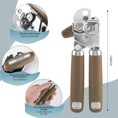 Safring Can Opener Manual, Heavy Duty Handheld Strong Can Opener with Soft Touch Handle, Sharp Blade Smooth Edge, Can Openers with Multifunctional Bottle Opener, Coffee - Image 2