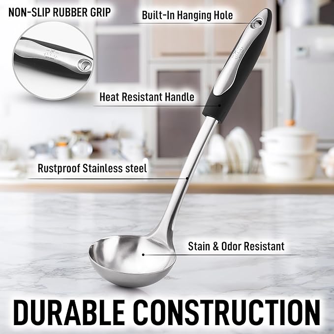 Zulay Kitchen Premium Soup Ladle - 12" Stainless Steel with Non-Slip Silicone Handle - Image 4