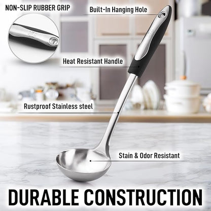 Zulay Kitchen Premium Soup Ladle - 12" Stainless Steel with Non-Slip Silicone Handle - Image 4
