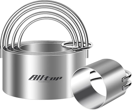 ALLTOP Round Biscuit Cutters with Handle, Stainless Steel Baking Essential Tool for Effortless Circle Cookie Shaping,Pastry,Cake Decoration Creation–Precise Cut for Dumpling,Scone, Donut-5 Pcs by ALLTOP