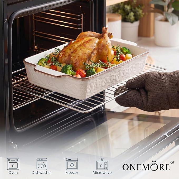 ONEMORE Casserole Dishes for Oven, Ceramic Baking Dish Set of 4, Non-Stick Lasagna Pans with Handles, Rectangular Bakeware Set for Cake, Roasting, Broiling, Gratin, Banquet, Microwave & Dishwasher Safe(3.8/2.6/1.7/1.1 Qt) (White 01) - Image 3