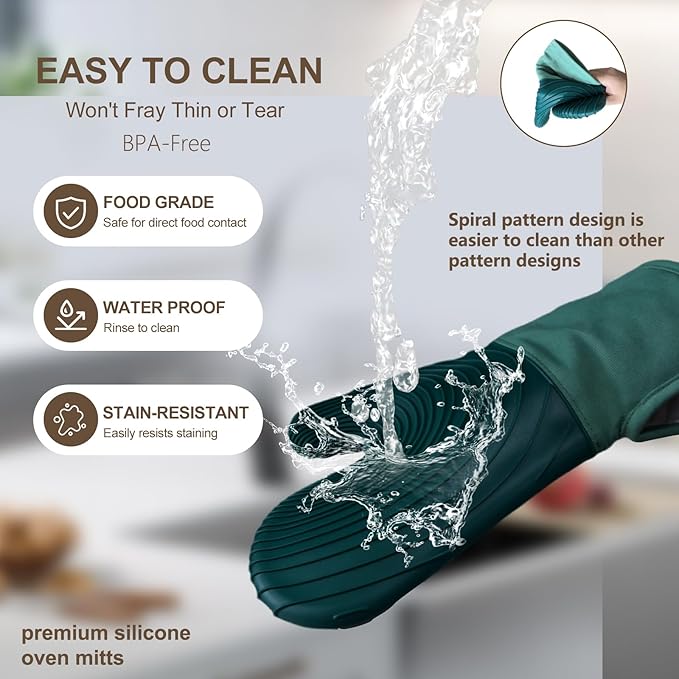 Silicone Oven Mitts-13.6 in Extended Oven Mitts Heat Resistant 500F, Oven Gloves with Soft Liner Good Grippy BPA-Free Easy to Clean Flexible-Oven Mits Set for Cooking Baking Grilling BBQ - Image 7