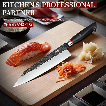 Huusk Kiritsuke Japanese Chef Knife - Hand Forged Japanese Knives with VG10 Steel Core, Ergonomic Handle 8 inch Kitchen Knife for Meat Sashimi Vegetable, Elegant Gift Box, Pro Chef's Choice - Image 2