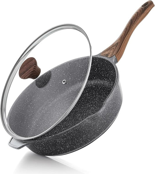 SENSARTE Nonstick Deep Frying Pan Skillet, 12-inch Saute Pan with Lid, Stay-cool Handle, Chef Pan Healthy Stone Cookware Cooking Pan, Induction Compatible, PFOA Free by SENSARTE