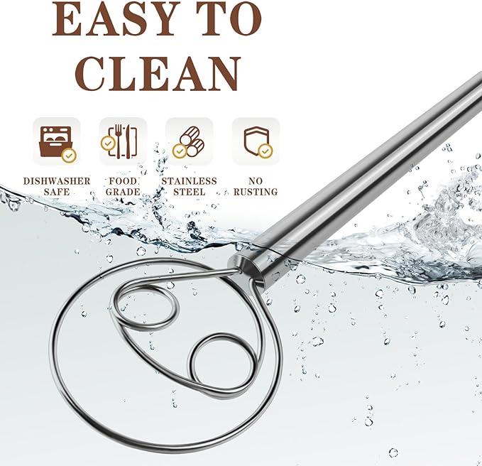 TEEVEA Danish Dough Whisk Stainless Steel for Sourdough Pizza and Bread Baking - Image 6