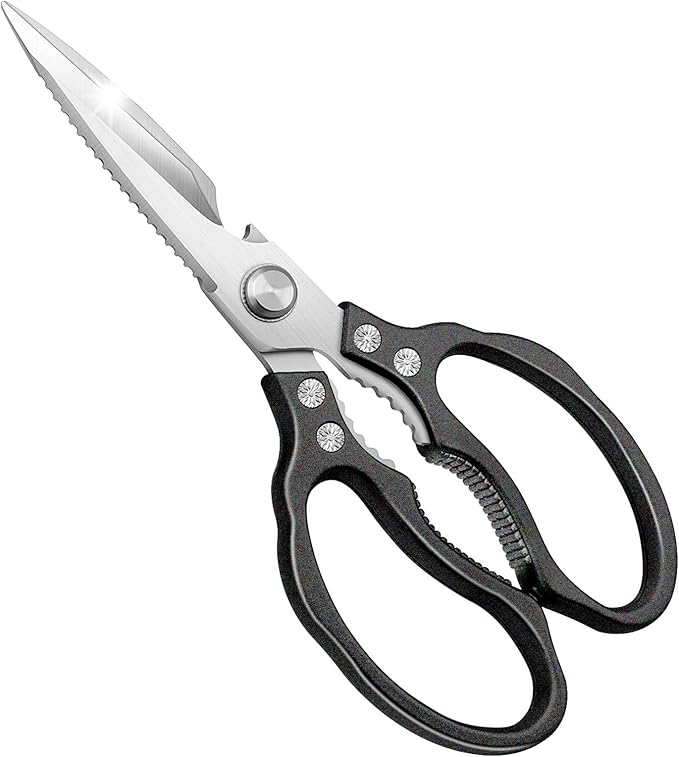 CGBE Kitchen Scissors All Purpose Heavy Duty, Ultra Sharp Stainless Steel Kitchen Shears Dishwasher Safe, Cooking Shears for Chicken, Poultry, Fish, Meat, Herbs & Grapes with Non-Slip Grips - Black by CGBE