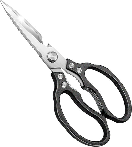 CGBE Kitchen Scissors All Purpose Heavy Duty, Ultra Sharp Stainless Steel Kitchen Shears Dishwasher Safe, Cooking Shears for Chicken, Poultry, Fish, Meat, Herbs & Grapes with Non-Slip Grips - Black by CGBE