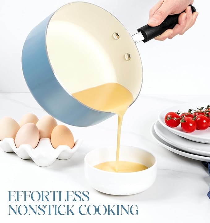 MICHELANGELO Nonstick Sauce Pan with Lid, Ceramic Saucepan Set, Non Toxic Small Saucepans Sets with Stay-Cool Handle, Induction Pots For Cooking, PTFE & PFOA Free - 1Qt & 2Qt & 3Qt, Blue - Image 2