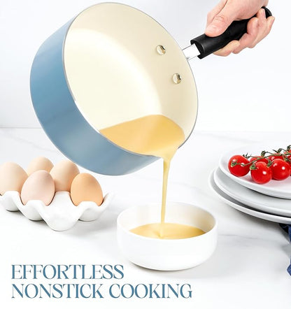 MICHELANGELO Nonstick Sauce Pan with Lid, Ceramic Saucepan Set, Non Toxic Small Saucepans Sets with Stay-Cool Handle, Induction Pots For Cooking, PTFE & PFOA Free - 1Qt & 2Qt & 3Qt, Blue - Image 2
