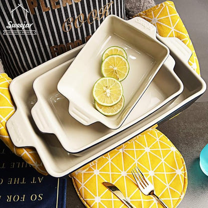 Sweejar Ceramic Bakeware Set, Rectangular Baking Dish for Oven Lasagna Pans for Cooking, Kitchen, Cake Dinner, Banquet and Daily Use, 11.8 x 7.8 x 2.76 Inches of Casserole Dishes (Navy) - Image 3