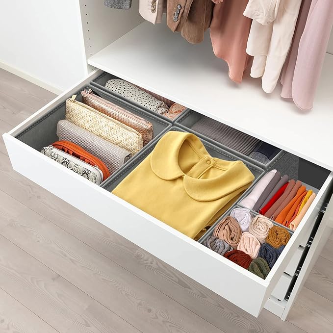 12 Pack Drawer Organizers for Clothing, Foldable Clothes Storage Box Closet Dresser Drawer Organizers Dividers, Bedroom Organization Fabric Bins for Baby Clothes Underwear Sock Bra Ties (Grey) - Image 6