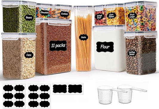ComSaf Airtight Food Storage Containers with Lids, 11 Pcs Canisters Sets for the Kitchen, Plastic Pantry Organizers and Storage for Cereal, Flour, Sugar,Kitchen Storage Containers Include Labels by ComSaf