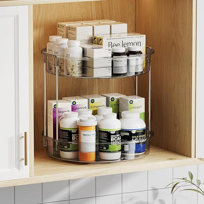 LAMU 2 Pack 2 Tier Lazy Susan Turntable Organizer 12'' Rotating Spice Rack Organization for Cabinet, Kitchen, Pantry, Countertop, Bathroom, Vanity, Medicine Cabinet Organizer, Grey - Image 6