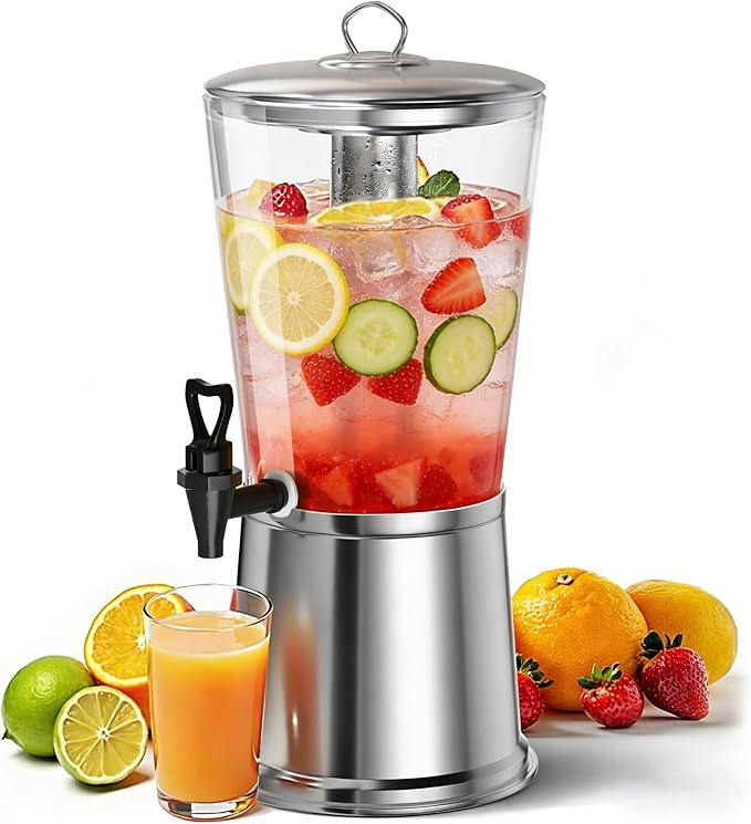 WantJoin Beverage Dispenser With Stand, Drink Dispenser for Party, Stainless Steel Water Dispenser with Ice Core, Spigot, Drink Jar Jug For Home Parties Lemonade, Clear Acrylic, 2-GALLONS 8 Liters by WantJoin