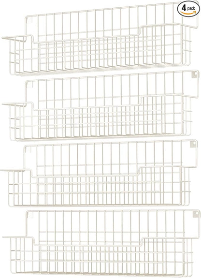 Spice Rack Wall Mount 4 Pack, Metal Wall Mounted Spice Rack Organizer for Cabinet Door & Pantry, Space-Saving Kitchen Spice Rack Shelf, White by AURIKAR