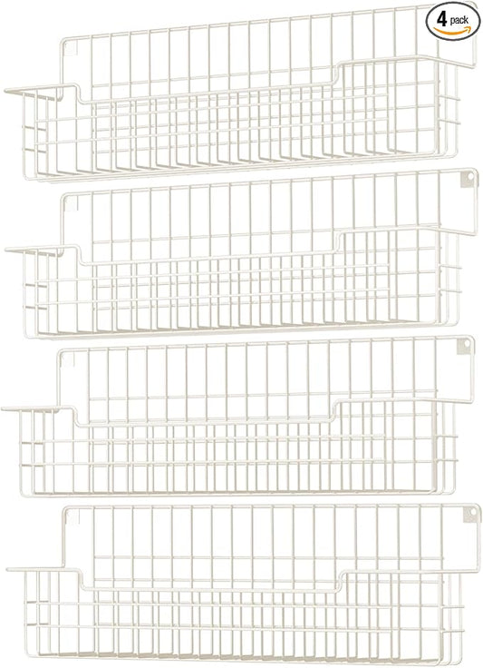 Spice Rack Wall Mount 4 Pack, Metal Wall Mounted Spice Rack Organizer for Cabinet Door & Pantry, Space-Saving Kitchen Spice Rack Shelf, White by AURIKAR
