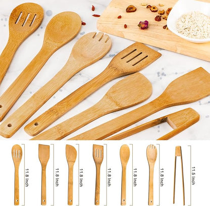 Eisinly Wooden Spoons for Cooking 7-Piece, Kitchen Nonstick Bamboo Cooking Utensils Set, Carbonized Bamboo Durability Spatula Spoon for Everyday Use - Image 2
