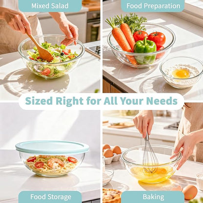 WhiteRhino Glass Mixing Bowl with Lids Set of 5, 0.2, 0.5, 1.1, 2.1, 3.75 QT, Large Salad Bowls with BPA-Free Lids, Space-Saving Nesting Bowls for Kitchen Food Storage, Glass bowl for Cooking, Baking - Image 7