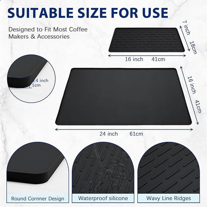 Silicone Coffee Mat 24" x 16", Heat Resistant Non Slip Leak Proof with Concave Convex Design & Detachable Drying Layer, Coffee Bar Mat for Espresso Machine, Coffee Maker Countertops (Black) - Image 3