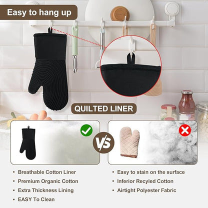 Silicone Oven Mitts-13.6 in Extended Oven Mitts Heat Resistant 500F, Oven Gloves with Soft Liner Good Grippy BPA-Free Easy to Clean Flexible-Oven Mits Set for Cooking Baking Grilling BBQ - Image 6