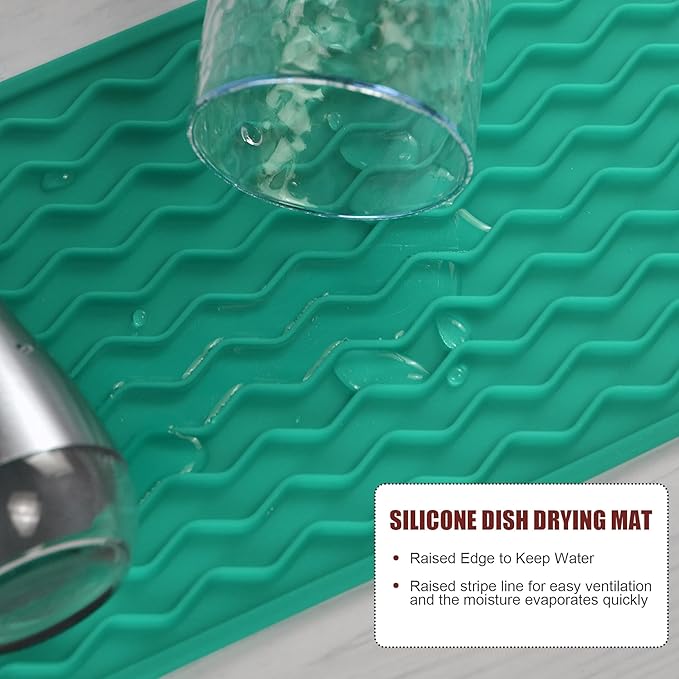 Silicone Dish Drying Mat for Multiple Usage, Easy clean, Eco-friendly, Heat-resistant Dish Drainer Mat for Kitchen Counter,Sink,Refrigerator or Drawer liner (12" x 6", Green) - Image 4
