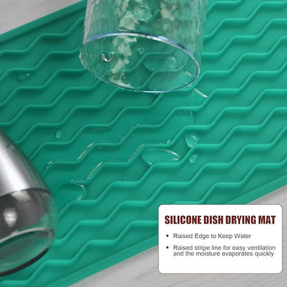 Silicone Dish Drying Mat for Multiple Usage, Easy clean, Eco-friendly, Heat-resistant Dish Drainer Mat for Kitchen Counter,Sink,Refrigerator or Drawer liner (12" x 6", Green) - Image 4
