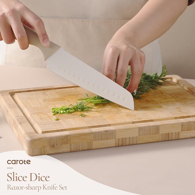 CAROTE 13Pcs Kitchen Utensils Set with 360 Rotating Knife Block, Heat Resistant Cooking Utensils with Wooden Handle, Nonstick Ceramic Surface, Cream White - Image 5