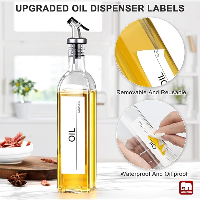 GMISUN Olive Oil Dispenser And Vinegar Bottle 3 Pack 17oz, For Kitchen, Glass Cooking Oil Container Cruet with Pourer Spout, Funnel And Labels, Clear - Image 4