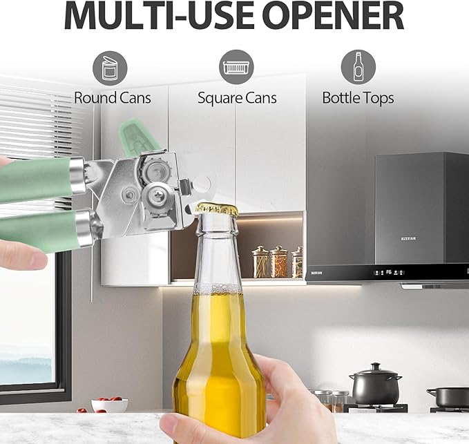 Safring Can Opener Manual, Heavy Duty Handheld Strong Can Opener with Soft Touch Handle, Sharp Blade Smooth Edge, Can Openers with Multifunctional Bottle Opener, Mint - Image 5