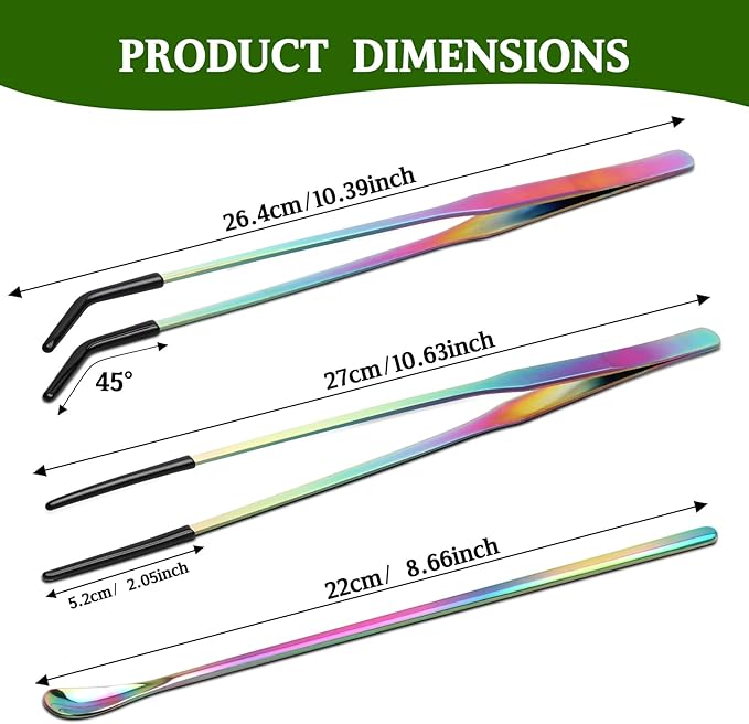 OLIISS Stainless Steel Reptile Feeding Tongs and Spoon Set - 10.6" Straight & Curved Tweezers for Aquariums & Crafts - Feeder Tools for Bearded Dragons & Lizards - Terrarium Tank Supplies - Image 2