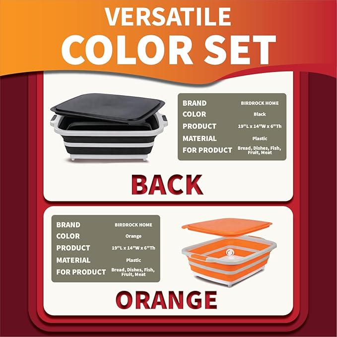 All-in-One Collapsible BBQ Prep Tub - Marinating Station & Food Storage with Built-in Cutting Board & Airtight Lid - Perfect for Grilling, Camping & Kitchen Organization (Orange)