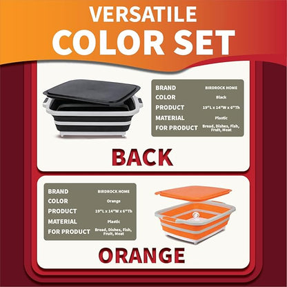 All-in-One Collapsible BBQ Prep Tub - Marinating Station & Food Storage with Built-in Cutting Board & Airtight Lid - Perfect for Grilling, Camping & Kitchen Organization (Orange)