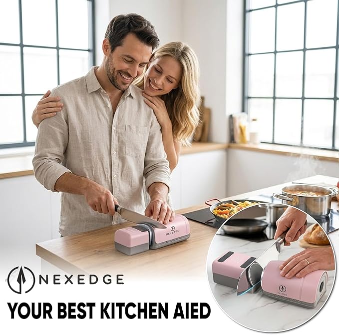 Rolling Knife Sharpener - Electric Knife Sharpener with 3 Heads & 3 Speeds, Adjustable 10°–25° Angle, Three-Stage Sharpening, Cordless Kitchen & Outdoor Knife Sharpening Kit