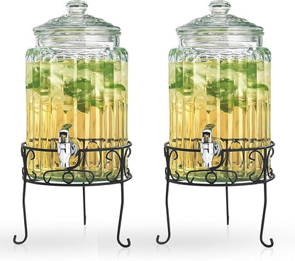 MosJos 2 PACK 1.5 Gallon Drink dispenser, Glass Beverage Dispenser With Elegant Stand Stand, Drink Dispensers for Parties With Spigot 100% Leakproof. Perfect For Parties And Daily Use by MosJos