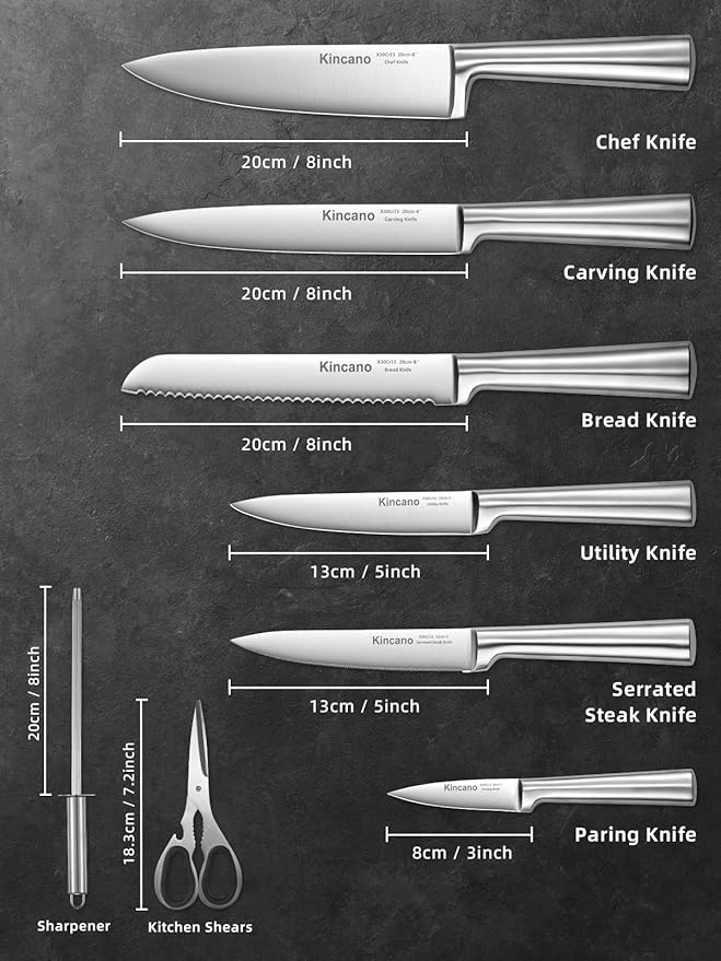 Knife Set, 14 PCS High Carbon Stainless Steel Super Sharp Kitchen Knife Set for Chef with Acrylic Stand, include Steak Knives, Sharpener and Scissors, Ergonomical Design by kincano