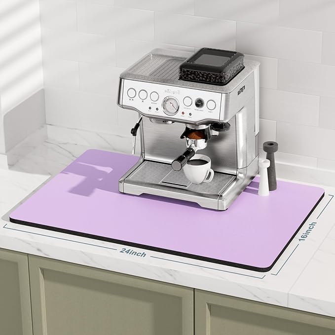 Rnivvi Coffee Mat, 16" x 24" Coffee Bar Mats for Espresso Machine Station Accessories and Organizer, Hide Stain Rubber Backed Absorbent Dish Drying Pad for Kitchen Counter, Cute Bar Decor Pad, Purple - Image 2