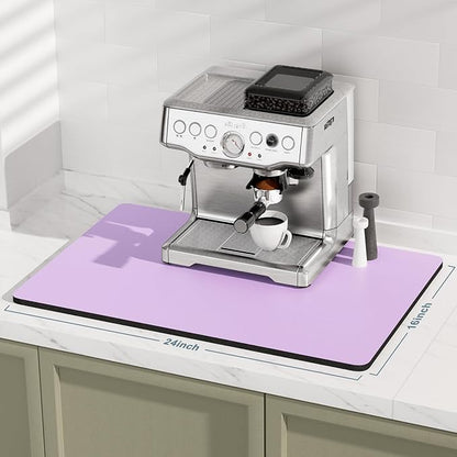 Rnivvi Coffee Mat, 16" x 24" Coffee Bar Mats for Espresso Machine Station Accessories and Organizer, Hide Stain Rubber Backed Absorbent Dish Drying Pad for Kitchen Counter, Cute Bar Decor Pad, Purple - Image 2