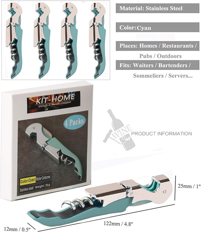 Professional Waiter Corkscrew Wine Openers Set, Heavy Duty Stainless Steel Hinges Wine Key for Restaurant Waiters, Sommelier, Bartenders - Image 3