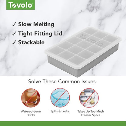 Tovolo Silicone Ice Cube Tray with Lid for Freezer Oyster Gray, Dishwasher Safe BPA Free Silicone Ice Cube Mold Tray with Cover, Easy Release 1 Inch Ice Cube for Coffee Cocktails Bourbon Whiskey