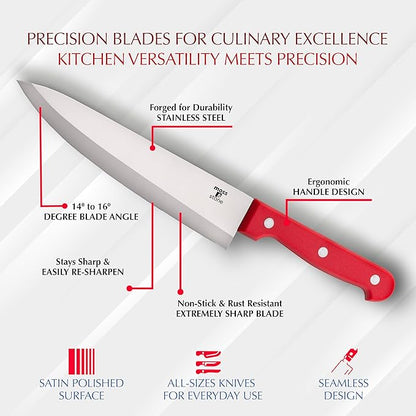 Moss & Stone 14 Pcs Knife Block Set Stainless Steel, Premium Forged Kitchen Knives Set with High-Carbon Blades, Ergonomic Handle, Sharp Blade, Rust Resistant, Modern Style for Home & Chef, Red - Image 2
