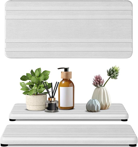 2PCS Water Absorbing Stone Tray,Quick Drying Stone Sink Tray,Water Absorbent Diatomite Coasters for Bathroom Counter and Kitchen Sink, Used for Hand Soap Dish Cosmetic Bottles Toothbrush Holders by Unknown