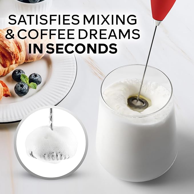 Zulay Kitchen Powerful Milk Frother Wand With 4 AA Duracell Batteries - Ultra Fast Handheld Drink Mixer - Electric Whisk Foam Maker for Coffee, Lattes, Cappuccino, Matcha & Creamer - Cardinal Red - Image 2